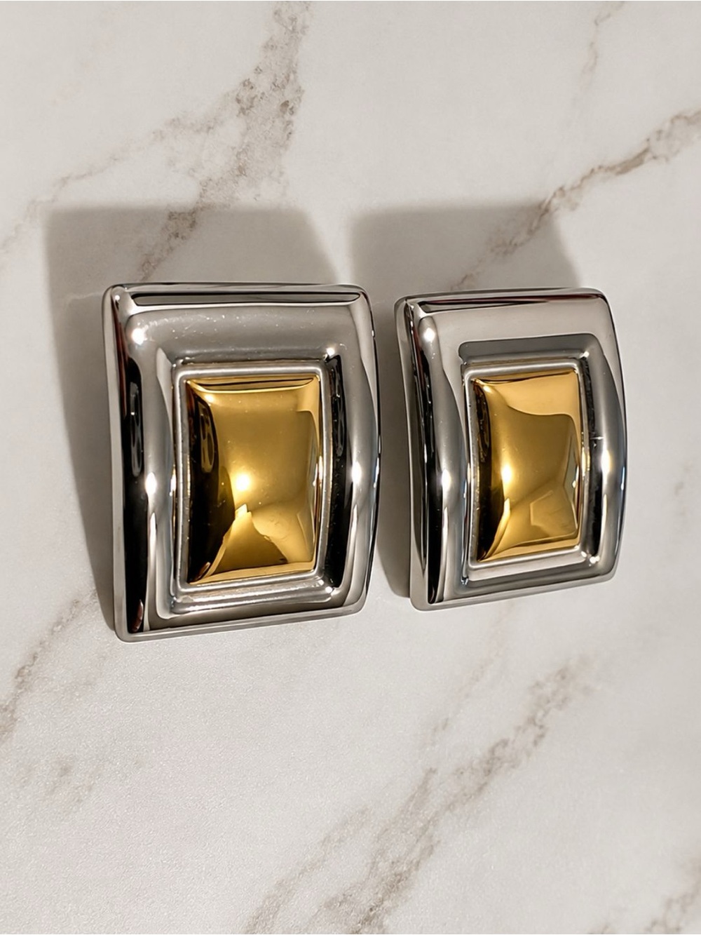 Gold and Silver Statement Clip-On Earrings - Women Jewelry